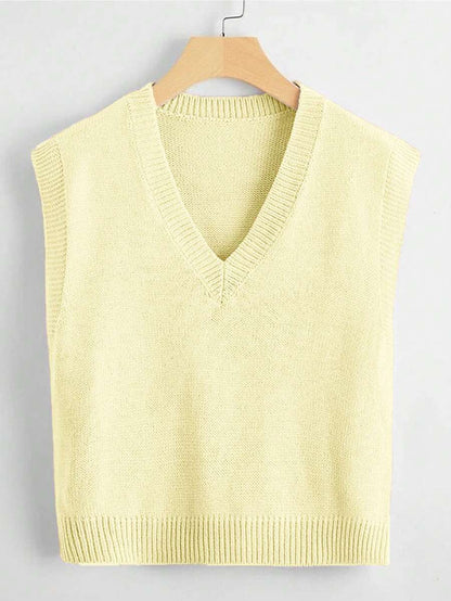 Marisa Fine Knit V-Neck Sleeveless Sweater Vest - Yellow