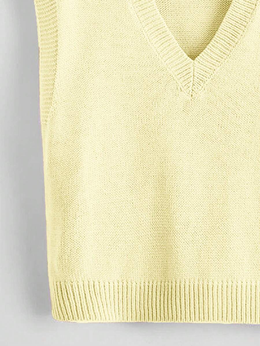 Marisa Fine Knit V-Neck Sleeveless Sweater Vest - Beige