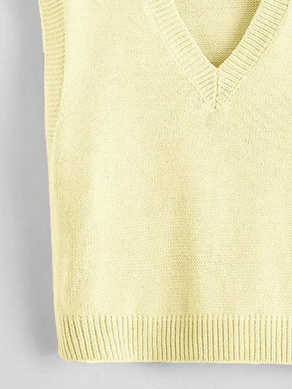 Marisa Fine Knit V-Neck Sleeveless Sweater Vest - Beige