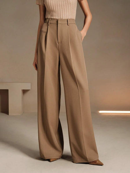 Women's Belted Straight Leg Suit Trousers, Stretch Dress Pants for Work Office - Burgundy