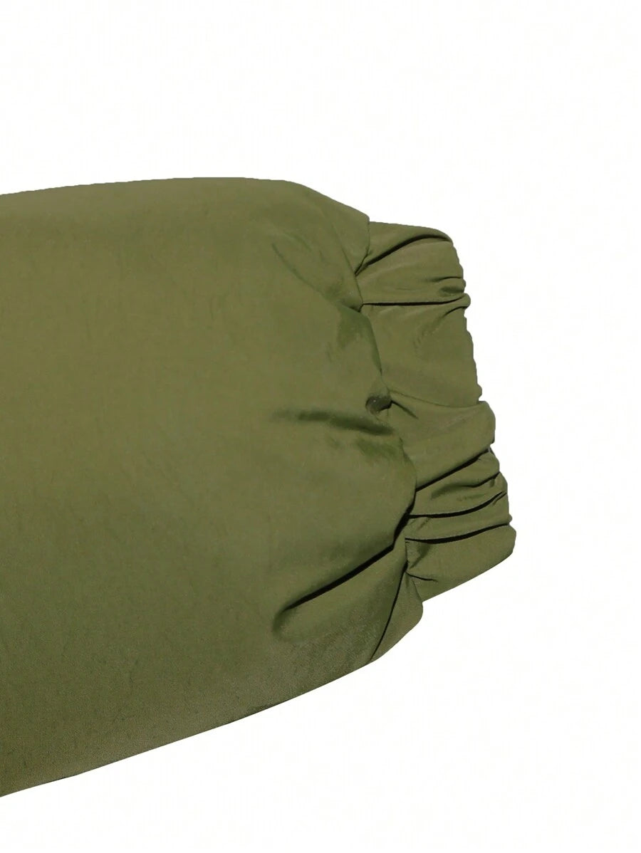 Allegra Cropped Puffer Jacket with Funnel Neck and Zip Front - Olive