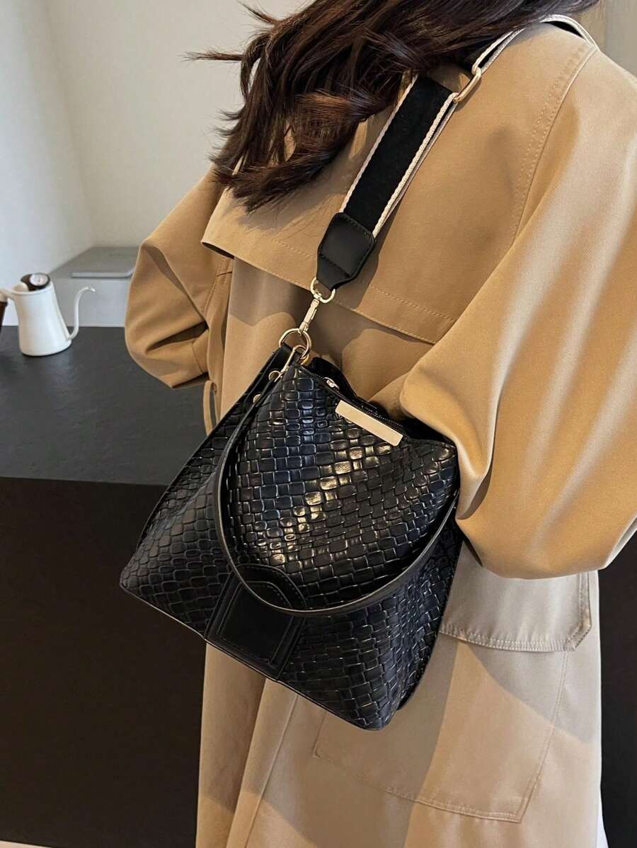 Lausanne Suede Look Bucket Bag with Wide Shoulder Strap