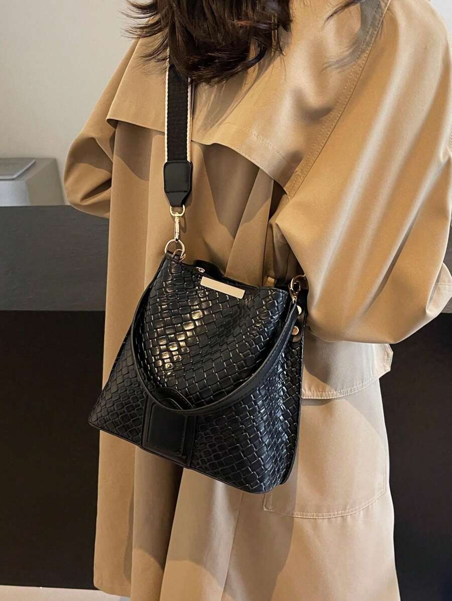 Lausanne Suede Look Bucket Bag with Wide Shoulder Strap