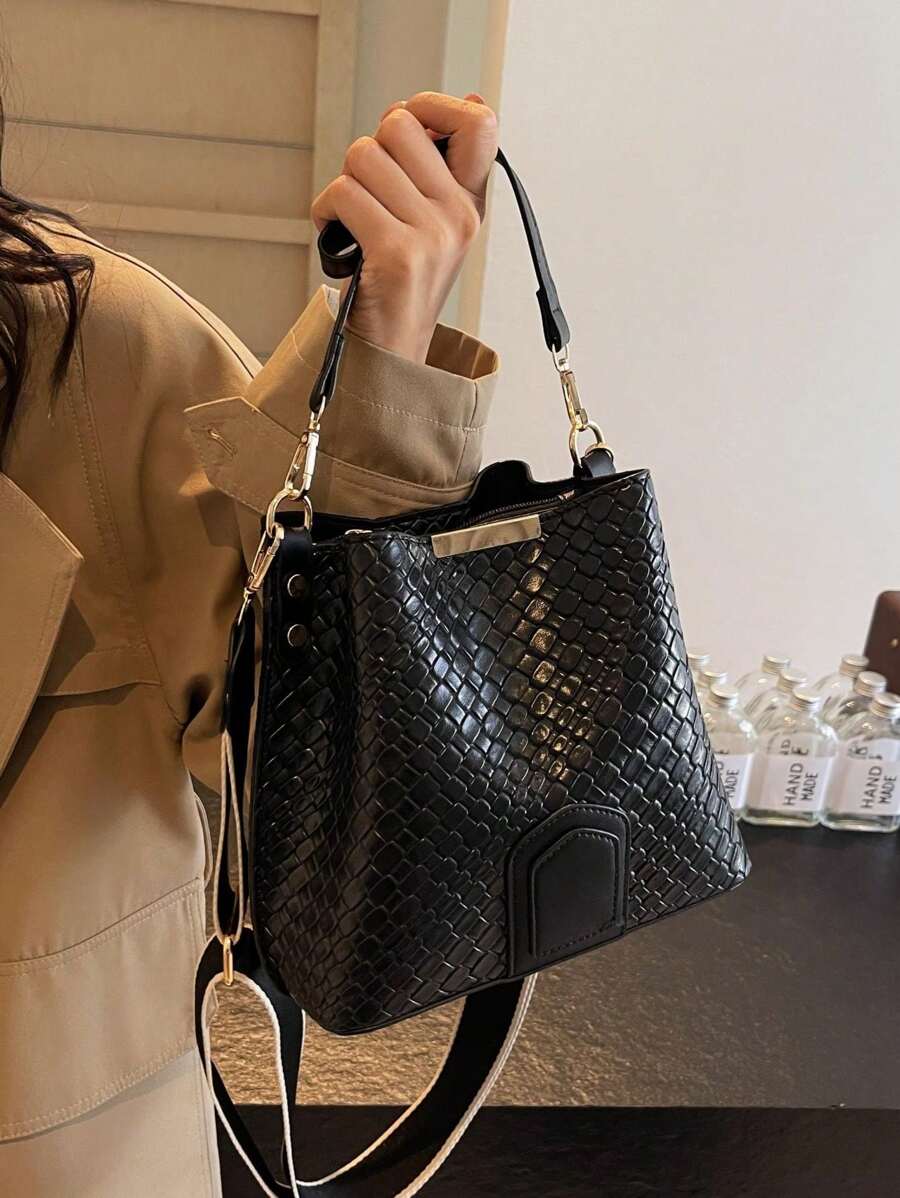 Lausanne Suede Look Bucket Bag with Wide Shoulder Strap