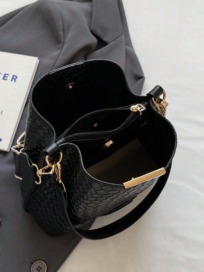 Lausanne Suede Look Bucket Bag with Wide Shoulder Strap