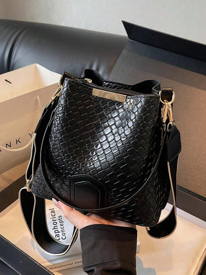 Lausanne Suede Look Bucket Bag with Wide Shoulder Strap