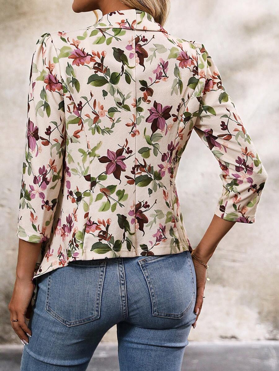 Octavia Waterfall Collar Open Front Asymmetric Hem Knit Blazer - Berry Floral
