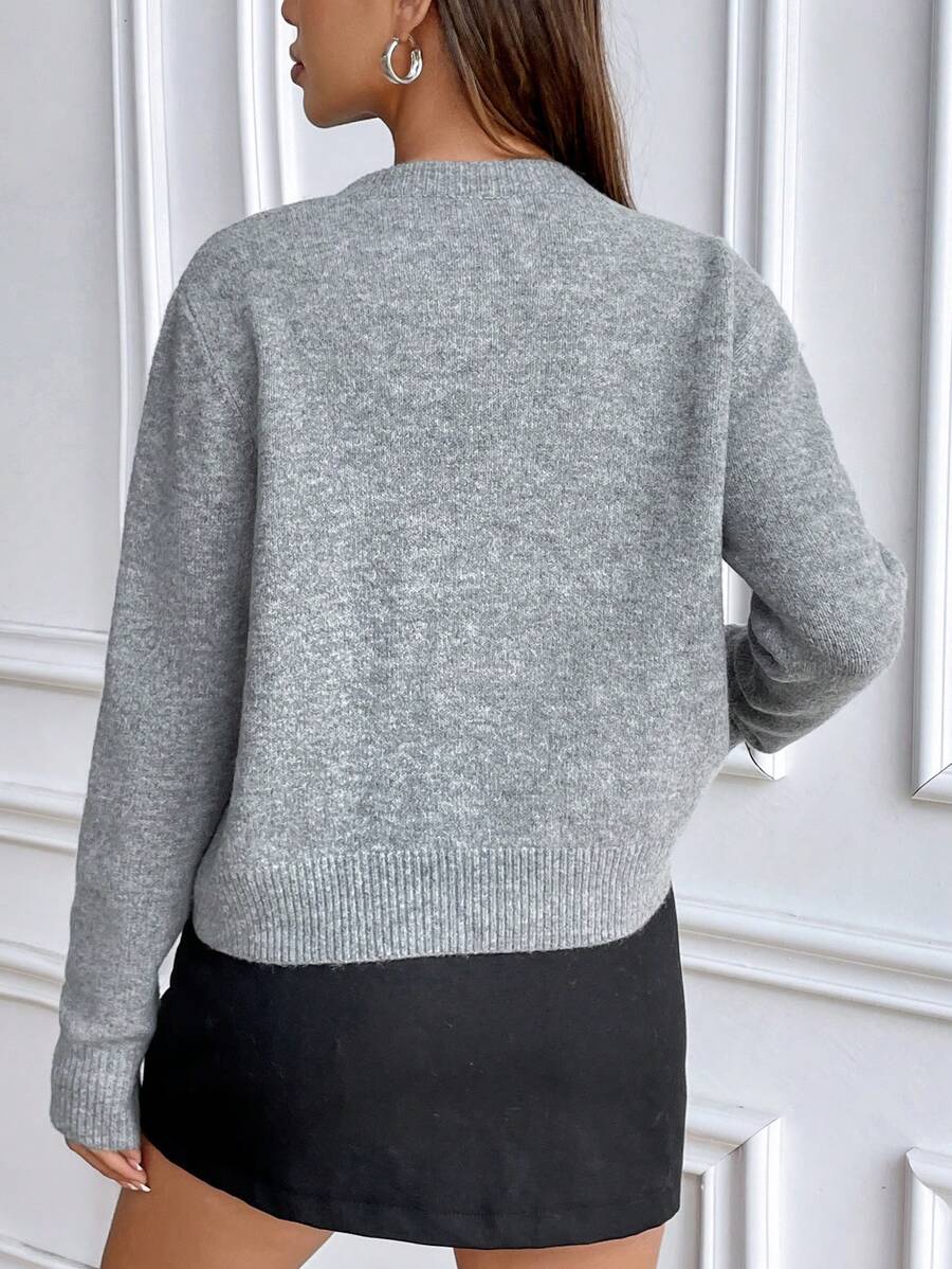 Women's Crew Neck Ribbed Knit Sweater, Fitted Pullover for Fall Winter - White