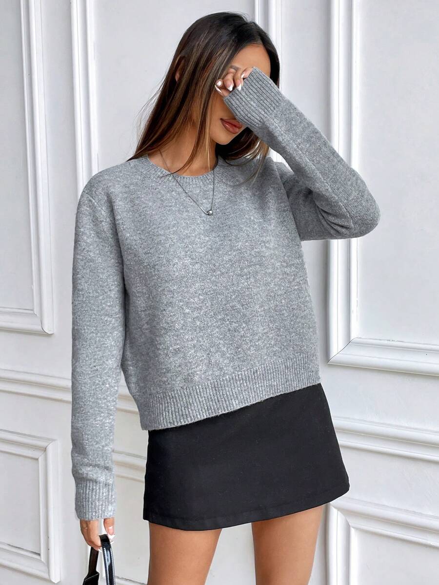 Women's Crew Neck Ribbed Knit Sweater, Fitted Pullover for Fall Winter - Khaki