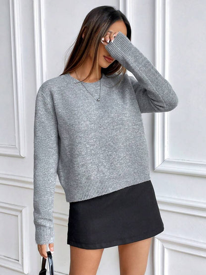 Women's Crew Neck Ribbed Knit Sweater, Fitted Pullover for Fall Winter - Khaki