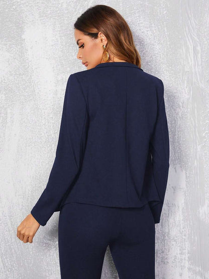 Cora Open Front Knit Blazer Jacket - Navy Blue