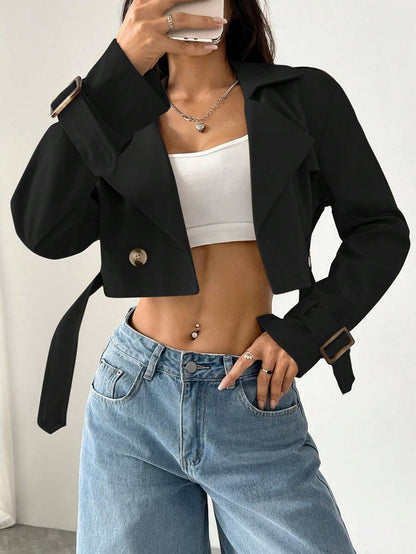 Dublin Cropped Double Breasted Trench Jacket with Belt