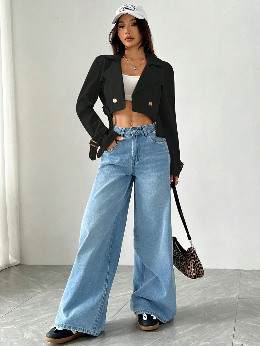 Dublin Cropped Double Breasted Trench Jacket with Belt