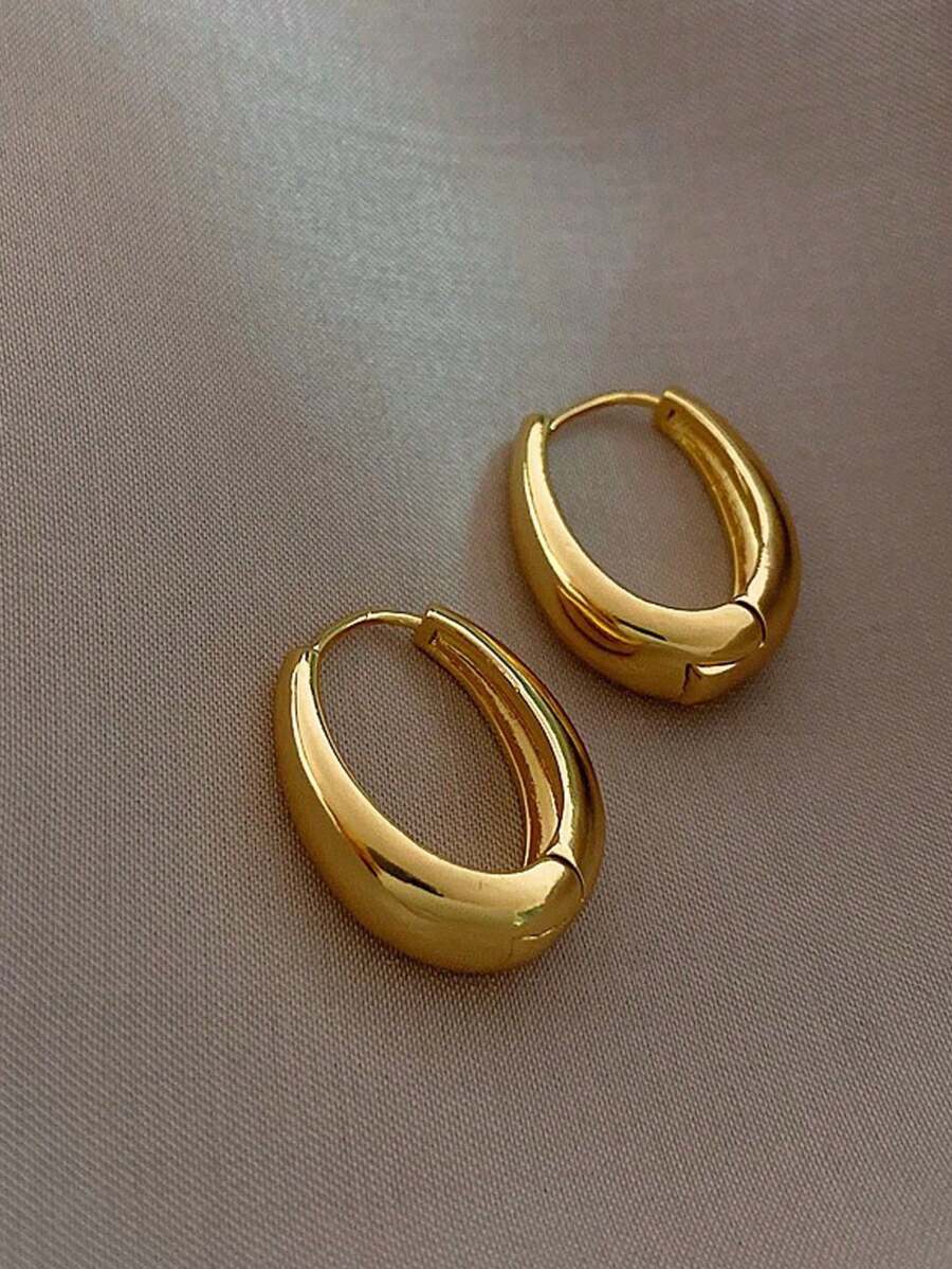 Women's Chunky Gold Hoop Earrings, Water Drop, Twisted and Pavé U-Shaped Minimalist Statement Earrings - Gold