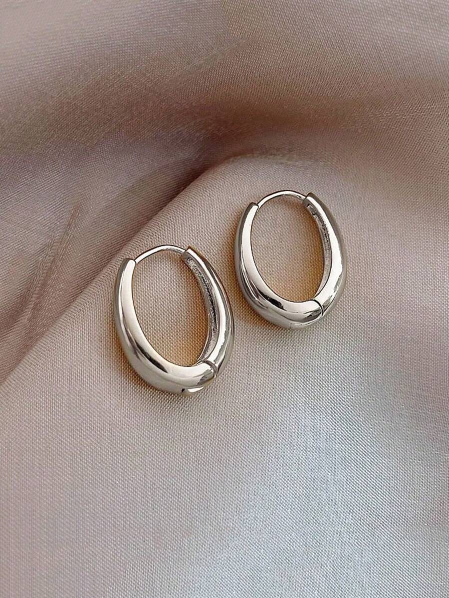 Women's Chunky Gold Hoop Earrings, Water Drop, Twisted and Pavé U-Shaped Minimalist Statement Earrings - Silver