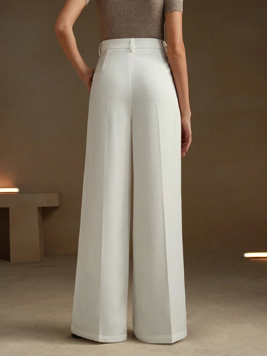 Women's Pleated Wide Leg Dress Trousers, Stretch Tailored Pants for Work Office - Khaki