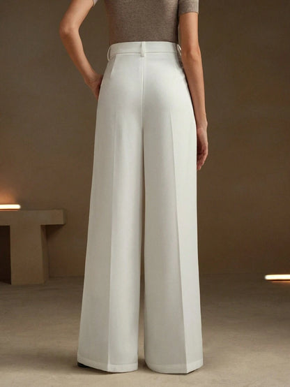 Women's Pleated Wide Leg Dress Trousers, Stretch Tailored Pants for Work Office - Khaki