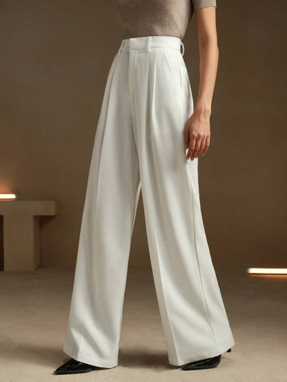 Women's Pleated Wide Leg Dress Trousers, Stretch Tailored Pants for Work Office - Mustard Yellow