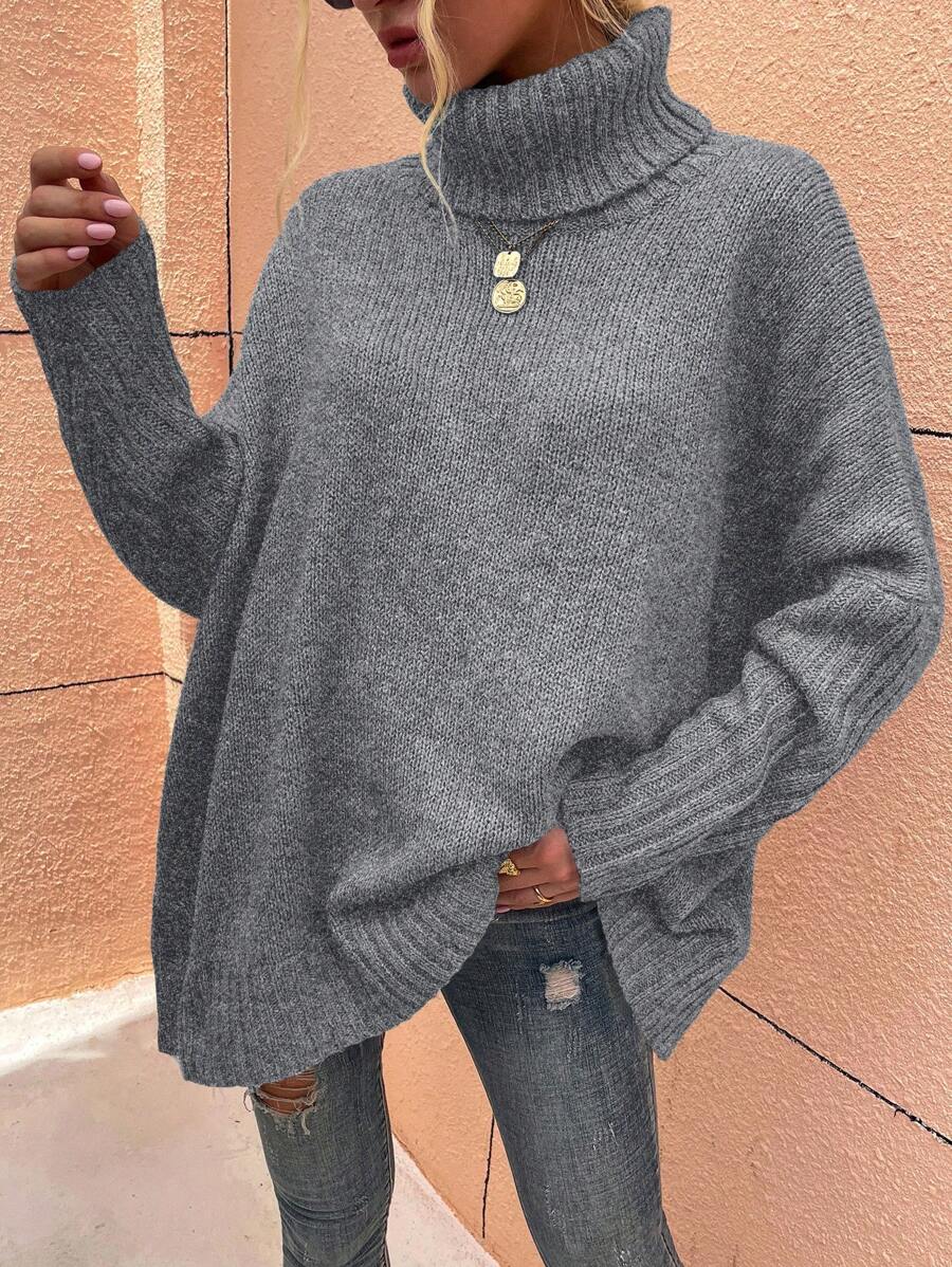 Alesund Oversized Turtleneck Batwing Sleeve Sweater - Grey