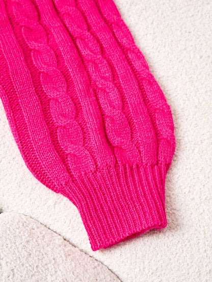 Oriana Cropped Cable Knit Sweater with Crew Neck - Hot Pink