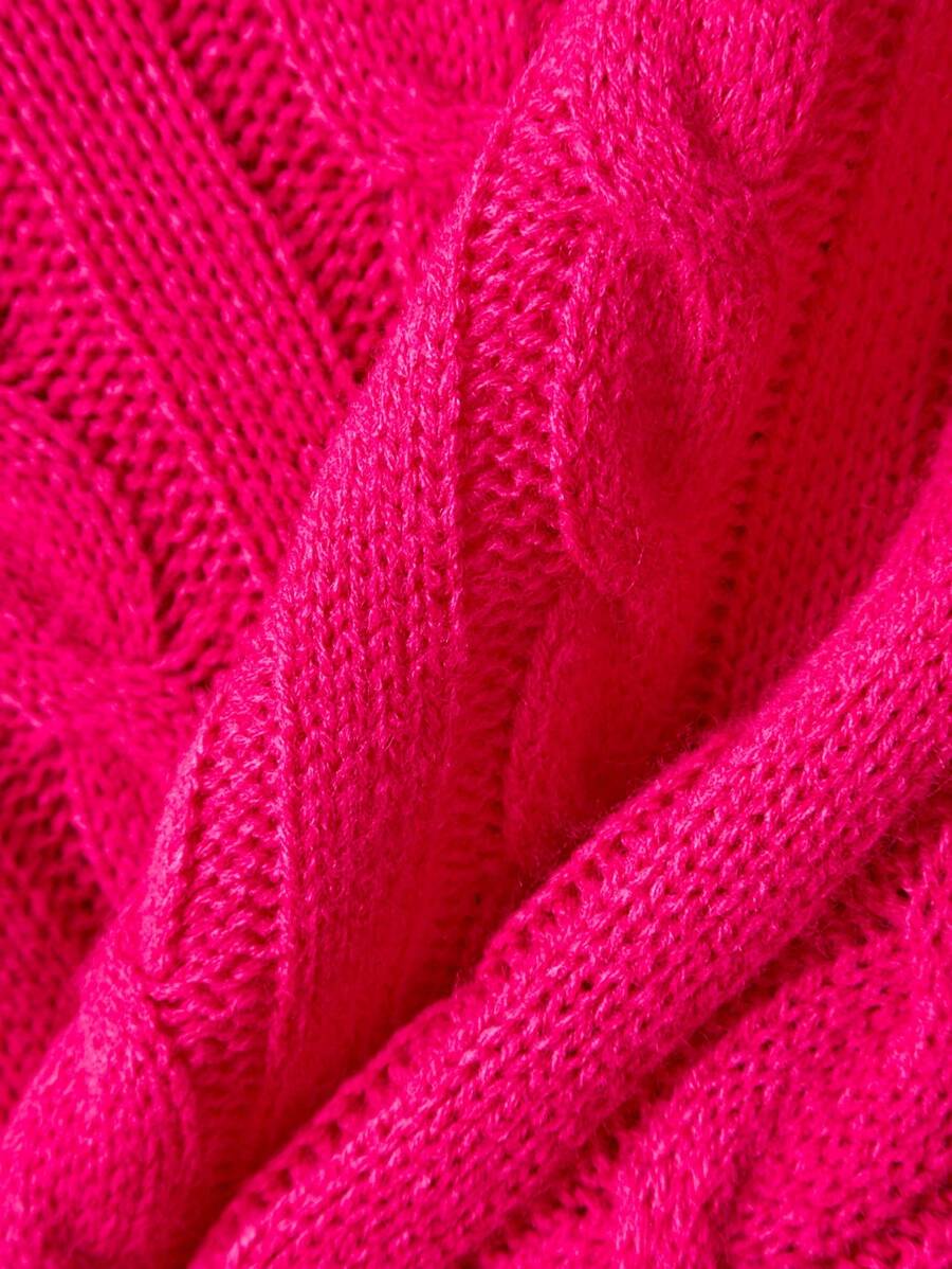 Oriana Cropped Cable Knit Sweater with Crew Neck - Hot Pink