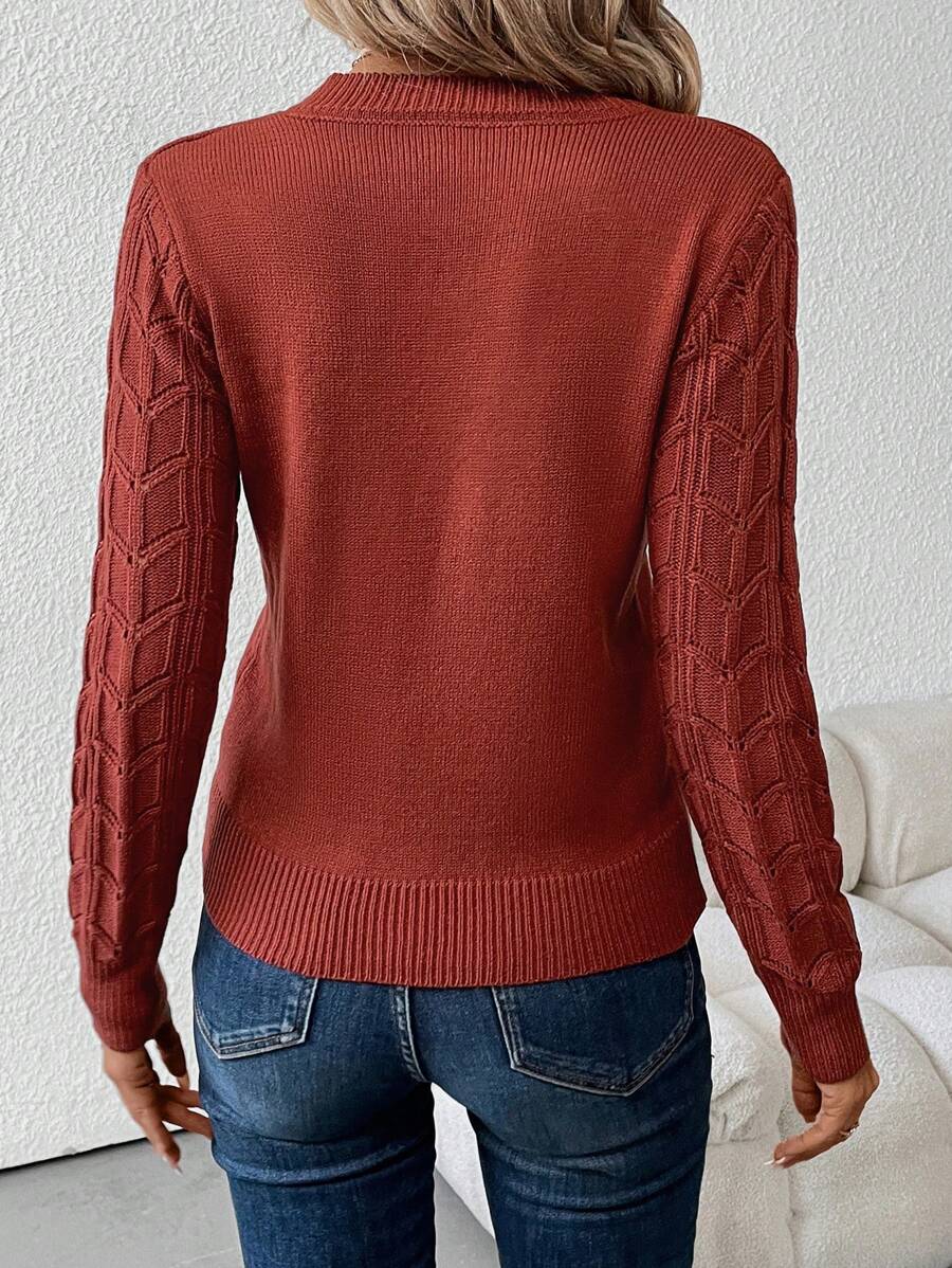 Henrietta Classic V-Neck Long Sleeve Knit Pullover Sweater - Rust Brown