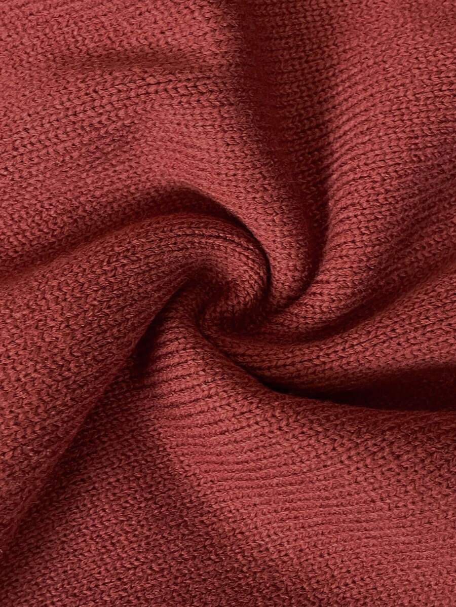 Henrietta Classic V-Neck Long Sleeve Knit Pullover Sweater - Rust Brown