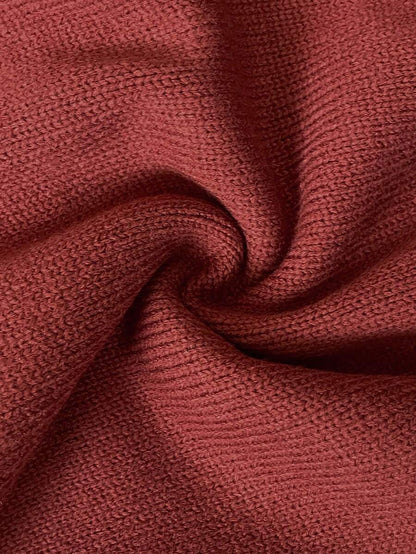 Henrietta Classic V-Neck Long Sleeve Knit Pullover Sweater - Rust Brown