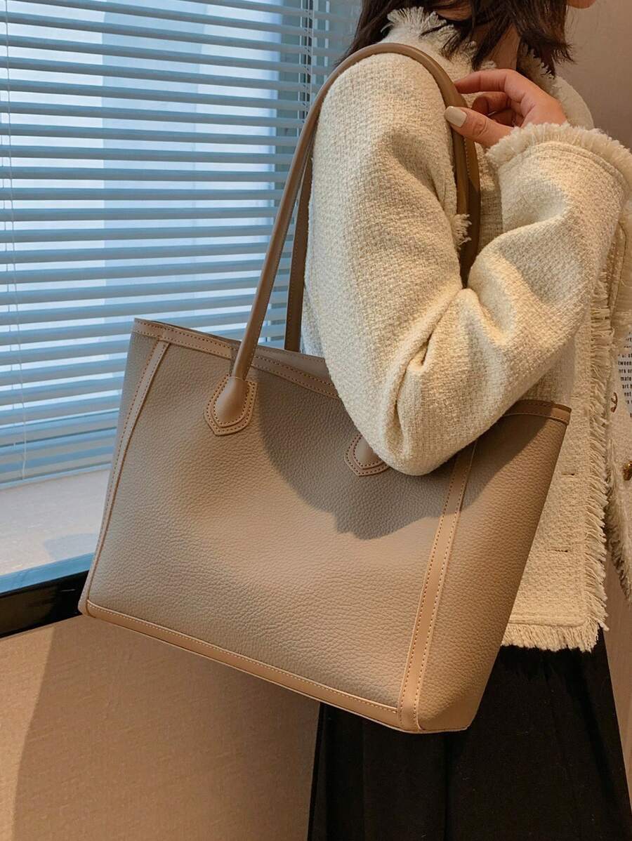 Tartu Large Faux Leather Shoulder Tote Bag - Taupe