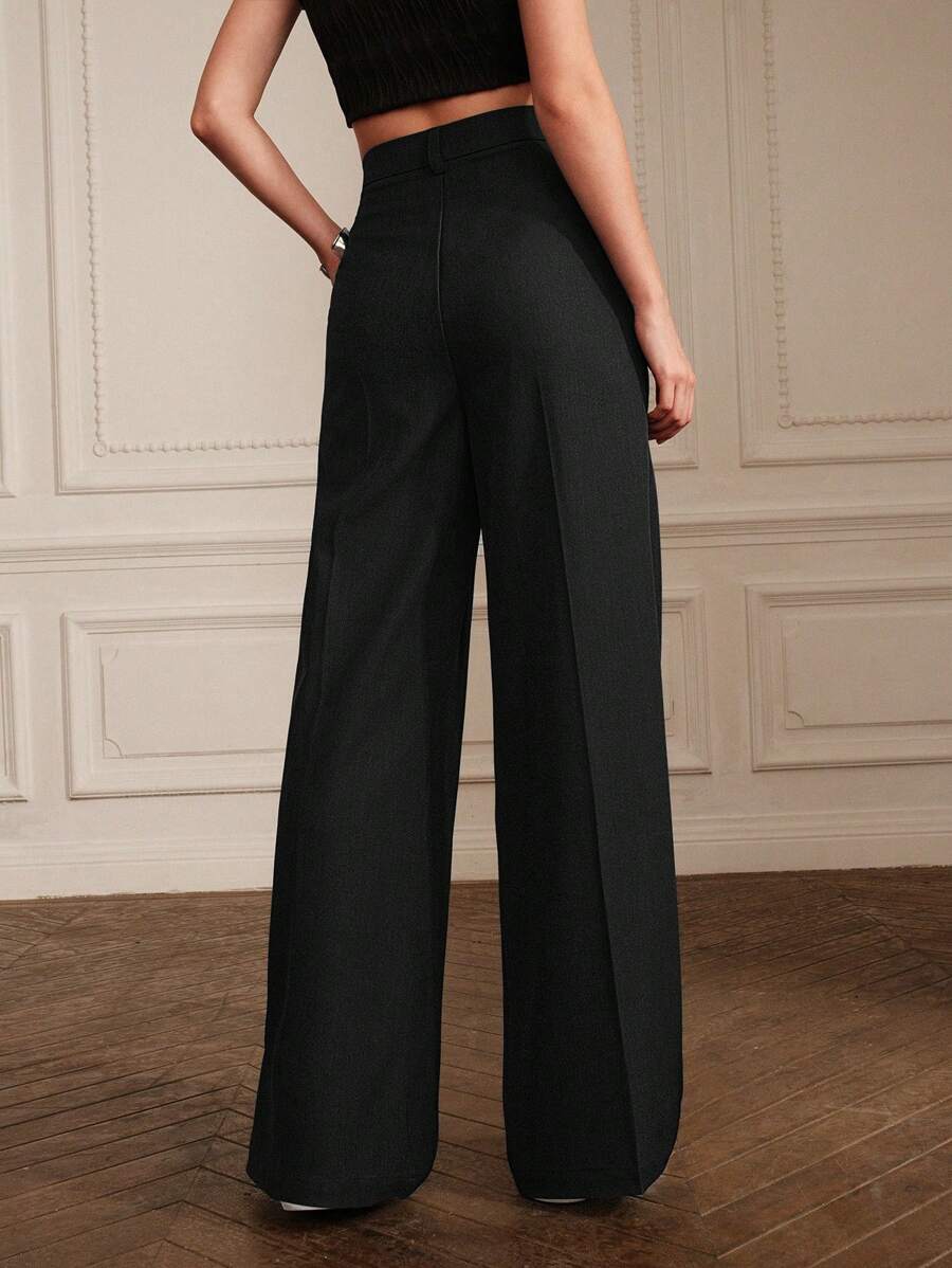 Women's Pleated Wide Leg Dress Trousers, Stretch Tailored Pants for Work Office - Red Violet
