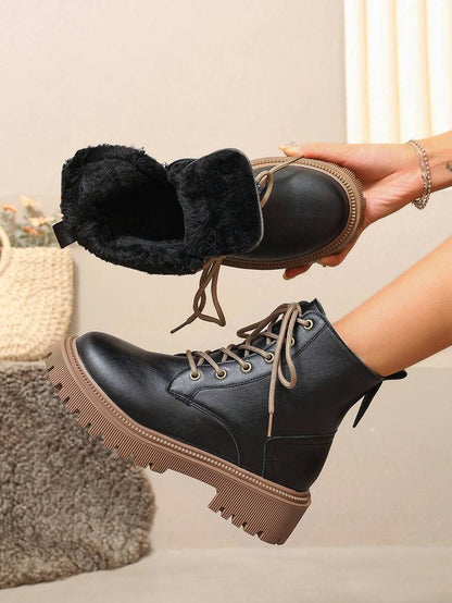 2026 Spring/Autumn/Winter New Women's Shoes, Winter Warm Women's Boots, Fashion Versatile Casual Women's Shoes, Black/White Ankle Boots With Lace-Up And Side Zipper, Flat Women's Boots, Women's Ankle Boots And Ankle Boots, Women's Fashion Boots, College S Mensa