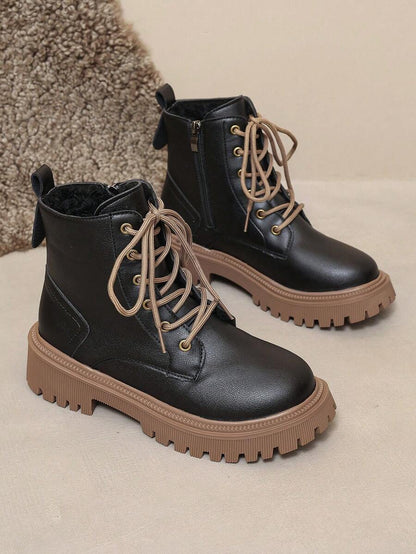 2026 Spring/Autumn/Winter New Women's Shoes, Winter Warm Women's Boots, Fashion Versatile Casual Women's Shoes, Black/White Ankle Boots With Lace-Up And Side Zipper, Flat Women's Boots, Women's Ankle Boots And Ankle Boots, Women's Fashion Boots, College S Mensa