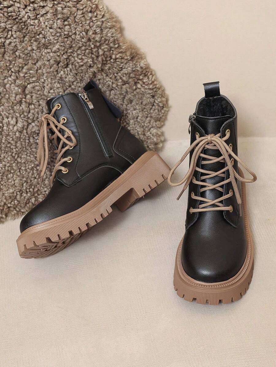 2026 Spring/Autumn/Winter New Women's Shoes, Winter Warm Women's Boots, Fashion Versatile Casual Women's Shoes, Black/White Ankle Boots With Lace-Up And Side Zipper, Flat Women's Boots, Women's Ankle Boots And Ankle Boots, Women's Fashion Boots, College S Mensa
