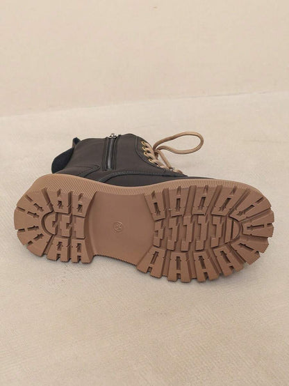 2026 Spring/Autumn/Winter New Women's Shoes, Winter Warm Women's Boots, Fashion Versatile Casual Women's Shoes, Black/White Ankle Boots With Lace-Up And Side Zipper, Flat Women's Boots, Women's Ankle Boots And Ankle Boots, Women's Fashion Boots, College S Mensa
