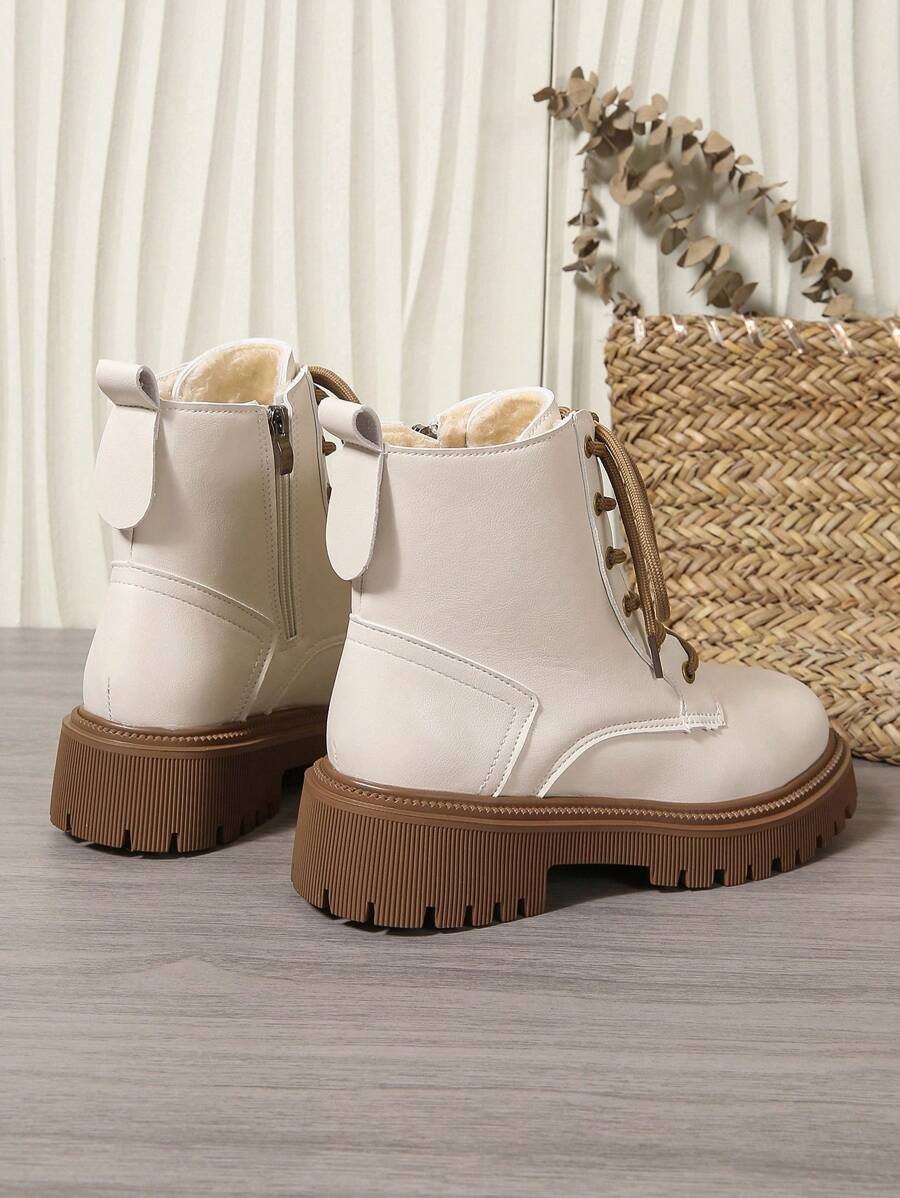 2026 Spring/Autumn/Winter New Women's Shoes, Winter Warm Women's Boots, Fashion Versatile Casual Women's Shoes, Black/White Ankle Boots With Lace-Up And Side Zipper, Flat Women's Boots, Women's Ankle Boots And Ankle Boots, Women's Fashion Boots, College S Mensa