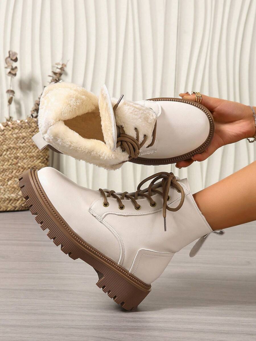 2026 Spring/Autumn/Winter New Women's Shoes, Winter Warm Women's Boots, Fashion Versatile Casual Women's Shoes, Black/White Ankle Boots With Lace-Up And Side Zipper, Flat Women's Boots, Women's Ankle Boots And Ankle Boots, Women's Fashion Boots, College S Mensa