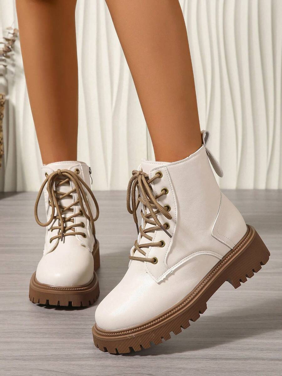 2026 Spring/Autumn/Winter New Women's Shoes, Winter Warm Women's Boots, Fashion Versatile Casual Women's Shoes, Black/White Ankle Boots With Lace-Up And Side Zipper, Flat Women's Boots, Women's Ankle Boots And Ankle Boots, Women's Fashion Boots, College S Mensa