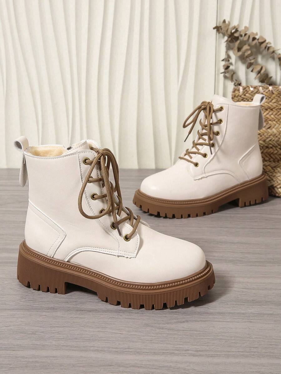 2026 Spring/Autumn/Winter New Women's Shoes, Winter Warm Women's Boots, Fashion Versatile Casual Women's Shoes, Black/White Ankle Boots With Lace-Up And Side Zipper, Flat Women's Boots, Women's Ankle Boots And Ankle Boots, Women's Fashion Boots, College S Mensa