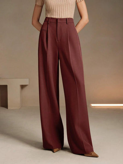 Women's Belted Straight Leg Suit Trousers, Stretch Dress Pants for Work Office - Apricot