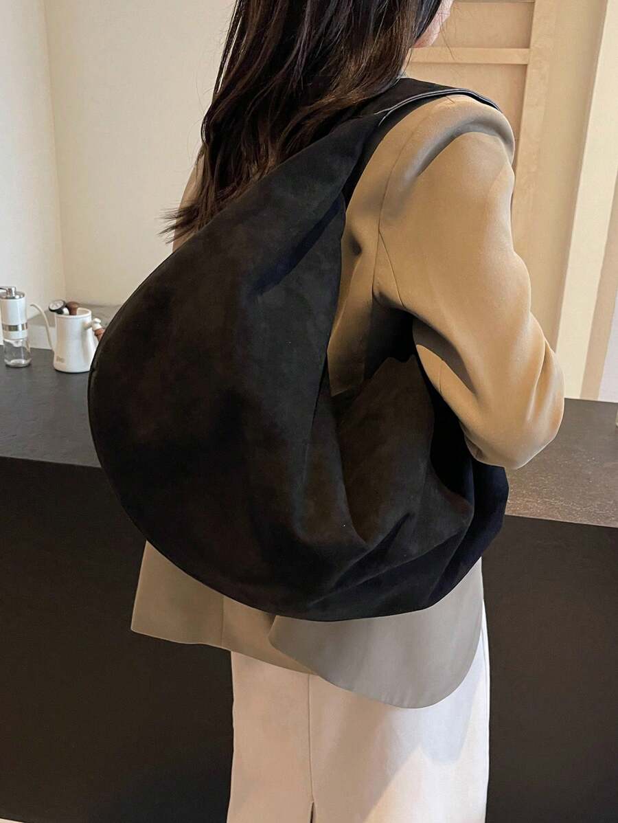 Women's Slouchy Hobo Shoulder Bag, Faux Suede Zip Top Purse for Everyday and Travel