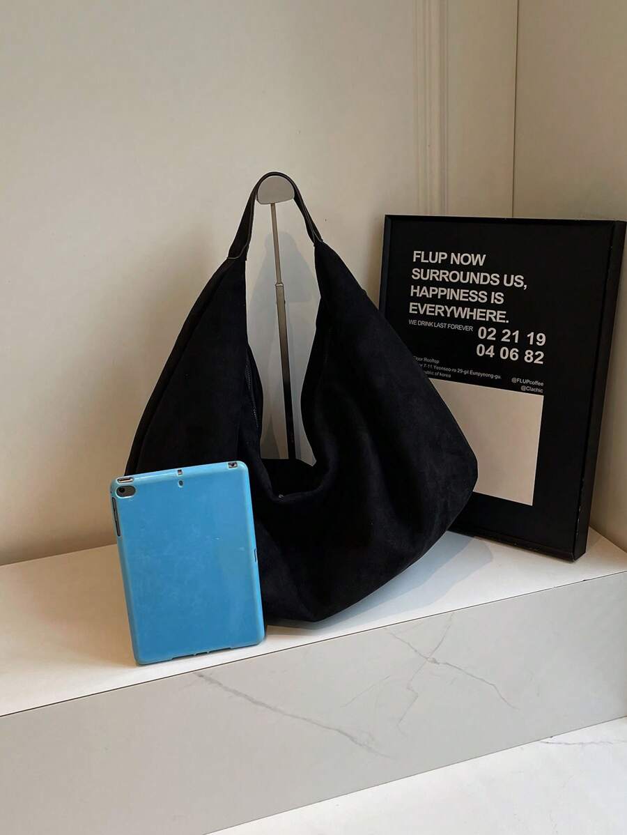Women's Slouchy Hobo Shoulder Bag, Faux Suede Zip Top Purse for Everyday and Travel