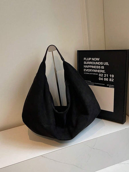 Women's Slouchy Hobo Shoulder Bag, Faux Suede Zip Top Purse for Everyday and Travel