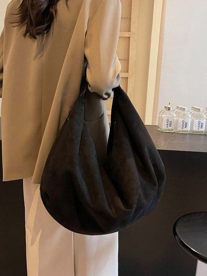 Women's Slouchy Hobo Shoulder Bag, Faux Suede Zip Top Purse for Everyday and Travel