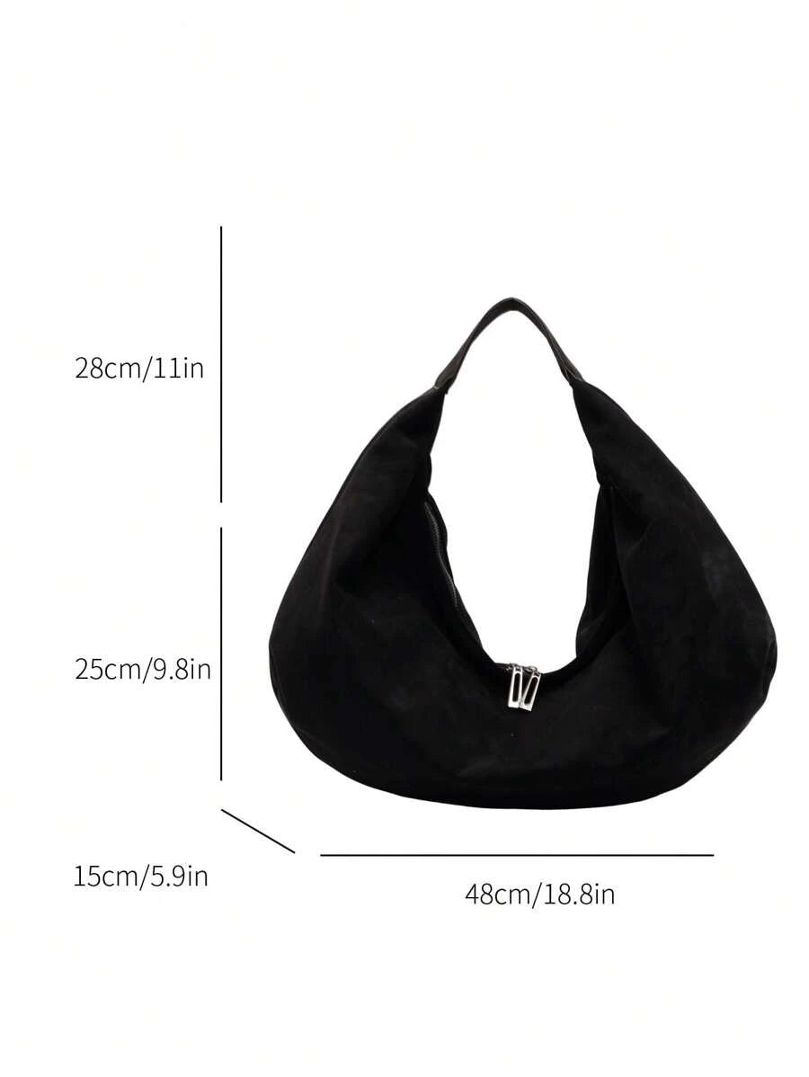 Women's Slouchy Hobo Shoulder Bag, Faux Suede Zip Top Purse for Everyday and Travel