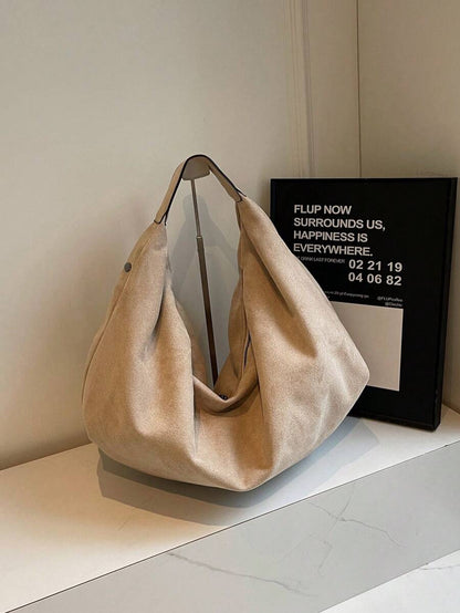 Women's Slouchy Hobo Shoulder Bag, Faux Suede Zip Top Purse for Everyday and Travel