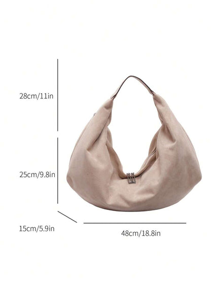 Women's Slouchy Hobo Shoulder Bag, Faux Suede Zip Top Purse for Everyday and Travel