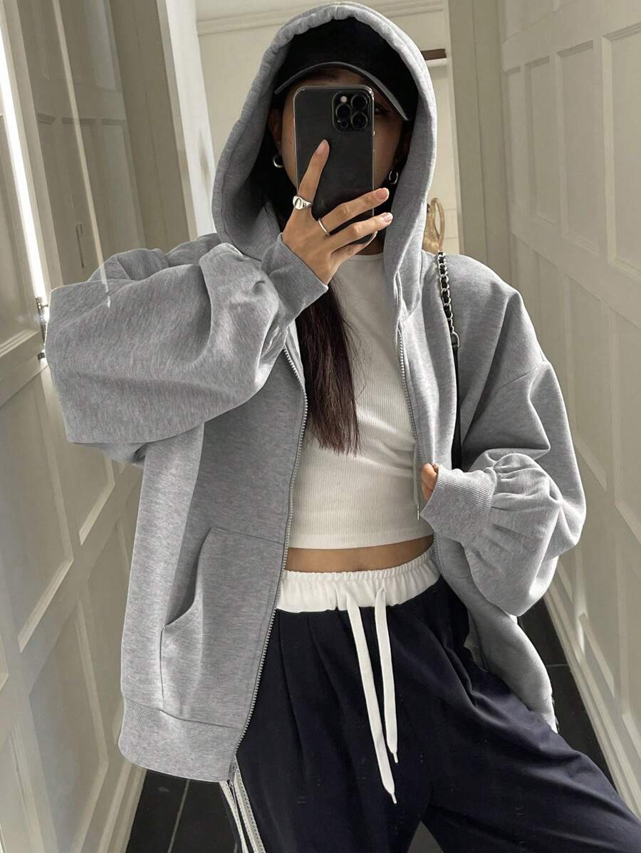 Eleanor Thermal Lined Zip Drawstring Hoodie - Black