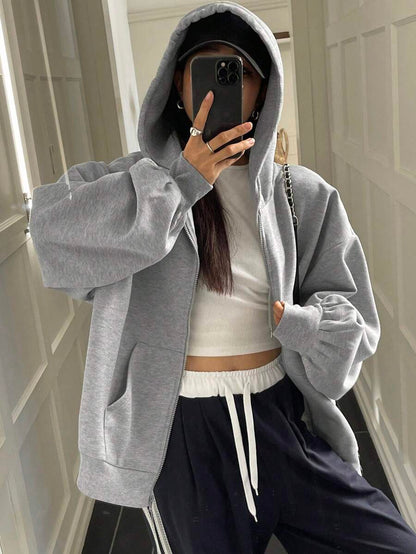 Eleanor Thermal Lined Zip Drawstring Hoodie - Black