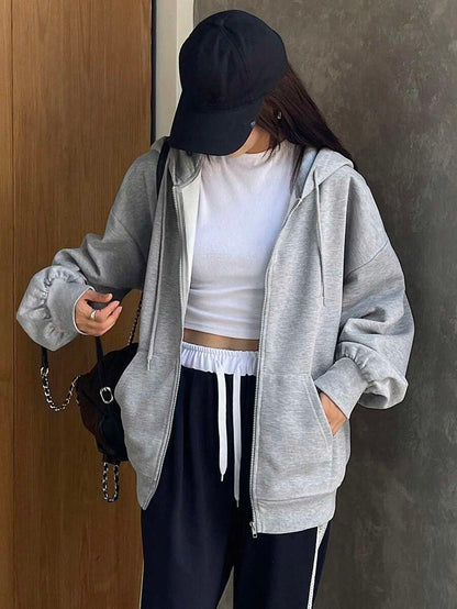 Eleanor Thermal Lined Zip Drawstring Hoodie - Blue
