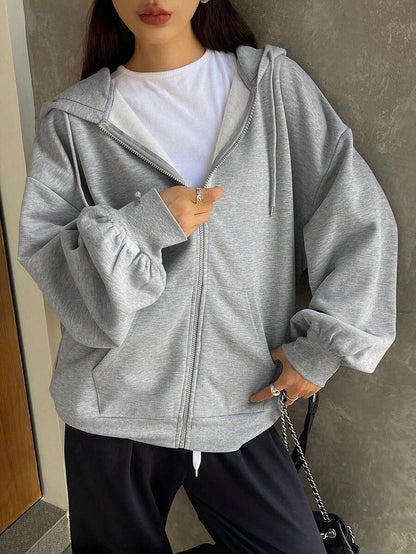 Eleanor Thermal Lined Zip Drawstring Hoodie - Dark Grey
